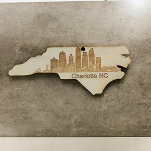 Ornament - Charlotte NC Skyline - Raw Wood Ornament