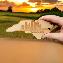 Load image into Gallery viewer, Ornament - Charlotte NC Skyline - Raw Wood Ornament