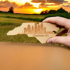 Ornament - Charlotte NC Skyline - Raw Wood Ornament