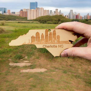 Ornament - Charlotte NC Skyline - Raw Wood Ornament