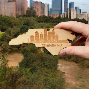 Ornament - Charlotte NC Skyline - Raw Wood Ornament