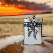 Load image into Gallery viewer, 8oz Native American Feather Band Stainless Steel Flask