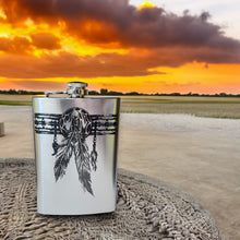 Load image into Gallery viewer, 8oz Native American Feather Band Stainless Steel Flask