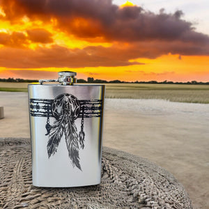 8oz Native American Feather Band Stainless Steel Flask