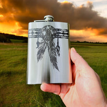 Load image into Gallery viewer, 8oz Native American Feather Band Stainless Steel Flask