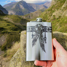 Load image into Gallery viewer, 8oz Native American Feather Band Stainless Steel Flask