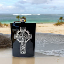 Load image into Gallery viewer, 8oz BLACK Celtic Cross Flask