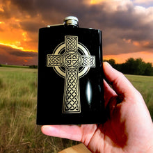 Load image into Gallery viewer, 8oz BLACK Celtic Cross Flask