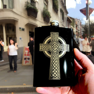 8oz BLACK Celtic Cross Flask