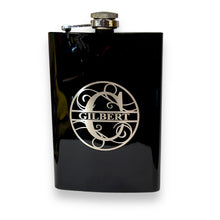 Load image into Gallery viewer, 8oz Split Letter Monogram Flask (BLACK, RED, STAINLESS STEEL, LEATHER)