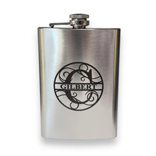 Load image into Gallery viewer, 8oz Split Letter Monogram Flask (BLACK, RED, STAINLESS STEEL, LEATHER)