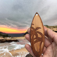 Load image into Gallery viewer, Palm Tree Surfboard - Cedar Ornament