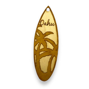 Ornament - Oahu Palm Tree Surfboard - Raw Wood Maple