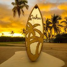 Load image into Gallery viewer, Ornament - Oahu Palm Tree Surfboard - Raw Wood Maple