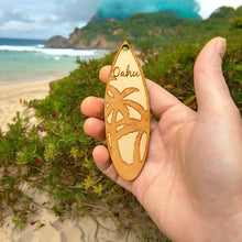 Load image into Gallery viewer, Ornament - Oahu Palm Tree Surfboard - Raw Wood Maple