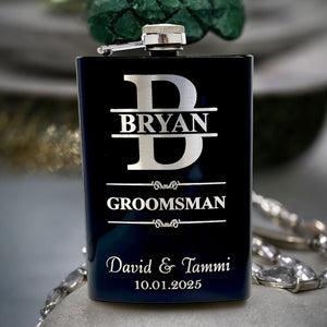 Split Letter Monogram Wedding flask for Groomsman Best Man Gifts PERSONALIZED BLACK FLASK