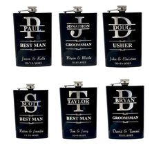 Load image into Gallery viewer, Split Letter Monogram Wedding flask for Groomsman Best Man Gifts PERSONALIZED BLACK FLASK