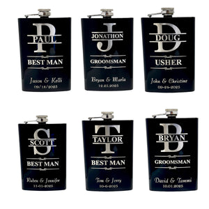 Split Letter Monogram Wedding flask for Groomsman Best Man Gifts PERSONALIZED BLACK FLASK