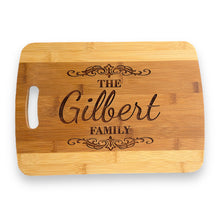 Load image into Gallery viewer, Bamboo - PERSONALIZED Last Name Cutting Board 14&#39;&#39;x9.5&#39;&#39;x.5&#39;&#39; Best Wedding, Housewarming, Anniversary, Birthday, Christmas Gift Idea For Friends, Couples, Family, Mom, Dad