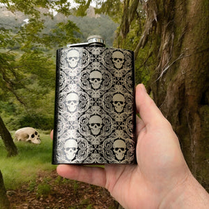 8oz BLACK Gothic Baroque Flask