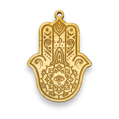 Ornament - Hamsa Hand - Raw Wood 4x3in