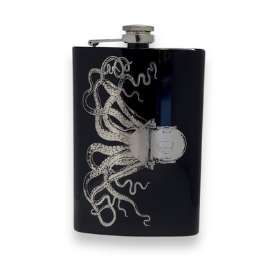 8oz BLACK Steampunk Octopus Flask
