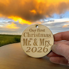 Load image into Gallery viewer, Ornament - 2026 Our First Christmas as Mr and Mrs - Raw Wood 3x3in