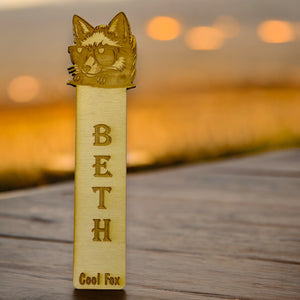 Bookmark - PERSONALIZED Cool Fox - Birch wood