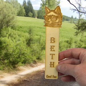 Bookmark - PERSONALIZED Cool Fox - Birch wood