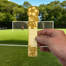 Load image into Gallery viewer, Bookmark - Soccer Girl - Birch wood