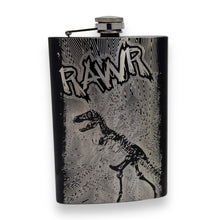 Load image into Gallery viewer, 8oz BLACK RAWR Flask Dinosaur T-Rex