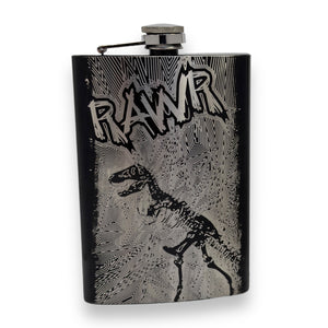 8oz BLACK RAWR Flask Dinosaur T-Rex