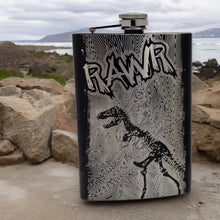 Load image into Gallery viewer, 8oz BLACK RAWR Flask Dinosaur T-Rex