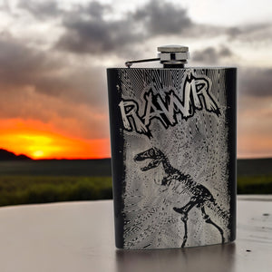 8oz BLACK RAWR Flask Dinosaur T-Rex