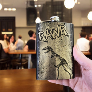 8oz BLACK RAWR Flask Dinosaur T-Rex