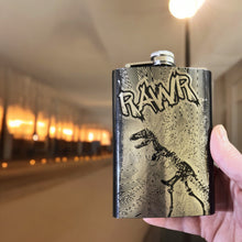 Load image into Gallery viewer, 8oz BLACK RAWR Flask Dinosaur T-Rex