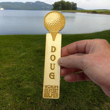 Load image into Gallery viewer, Bookmark - PERSONALIZED Worlds okayest golfer - birch wood