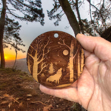 Load image into Gallery viewer, Winter Wolf - Raw Cedar Ornament 3x3in