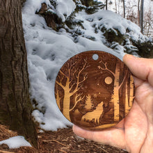 Load image into Gallery viewer, Winter Wolf - Raw Cedar Ornament 3x3in