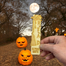 Load image into Gallery viewer, Bookmark - Read if you Dare - Halloween birch wood