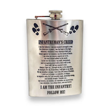 Load image into Gallery viewer, 8oz Infantrymans Creed Stainless Steel Flask