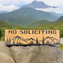 Load image into Gallery viewer, No Soliciting Mountain Scene - BLACK Sign 4&quot;x12&quot;