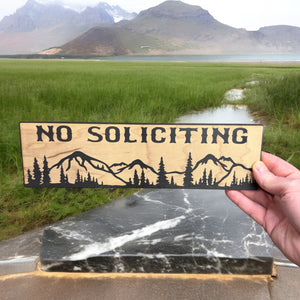 No Soliciting Mountain Scene - BLACK Sign 4"x12"