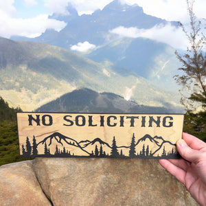 No Soliciting Mountain Scene - BLACK Sign 4"x12"