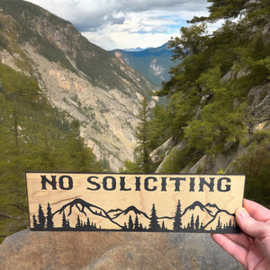 No Soliciting Mountain Scene - BLACK Sign 4"x12"