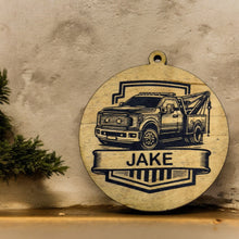 Load image into Gallery viewer, Ornament - Black - PERSONALIZED Tow Truck Wrecker