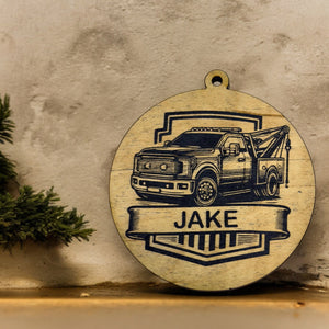 Ornament - Black - PERSONALIZED Tow Truck Wrecker