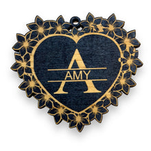 Load image into Gallery viewer, Ornament - Black - PERSONALIZED Split Letter Heart Monogram