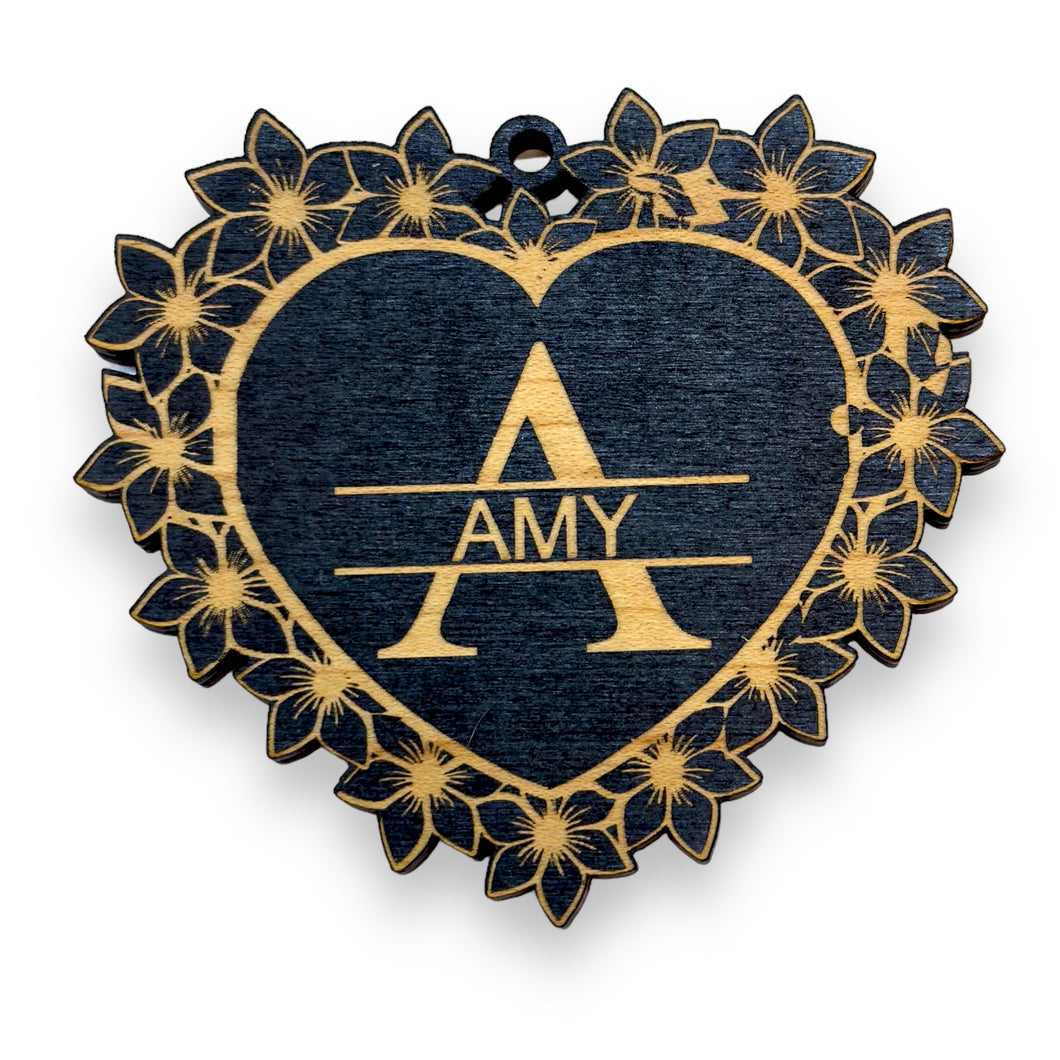 Ornament - Black - PERSONALIZED Split Letter Heart Monogram