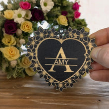 Load image into Gallery viewer, Ornament - Black - PERSONALIZED Split Letter Heart Monogram